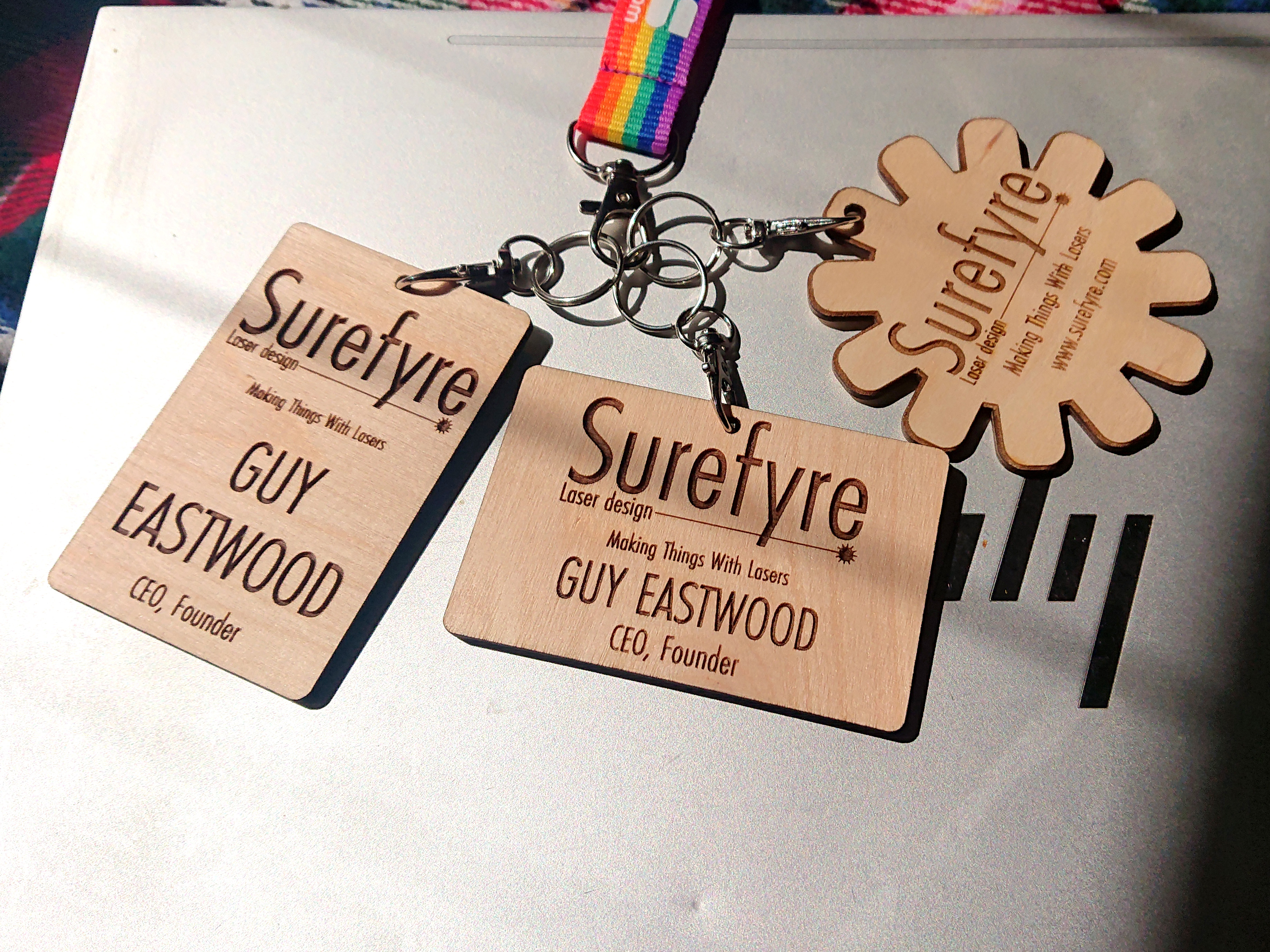 New wooden contactless business tags from Surefyre Laser Design