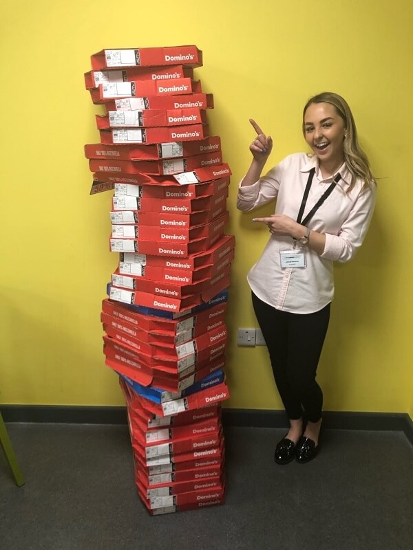 Leaning tower of pizza at Hinckley business
