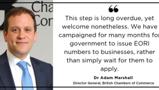 Image for Success for BCC campaign to simplify trade procedures as Government acts to issue EORI numbers