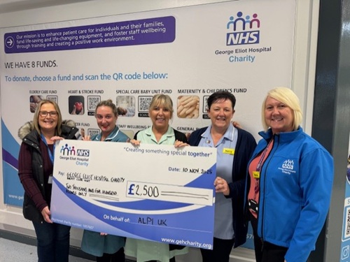 ALPI UK Donates £2,500 to Support George Eliot Hospital’s Breast Care Unit